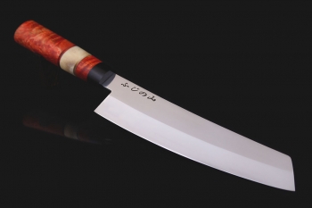 Кухонный нож "Кирицуке" 210мм. Сталь х12мф. Рукоять эбонит, рог, карельская береза (красная).
